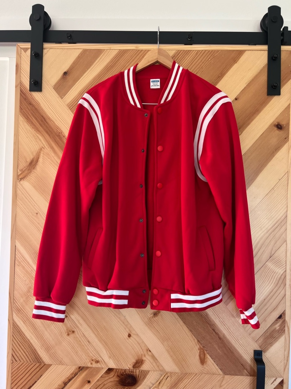 Red Varsity Jacket with White Stripes - Unbranded